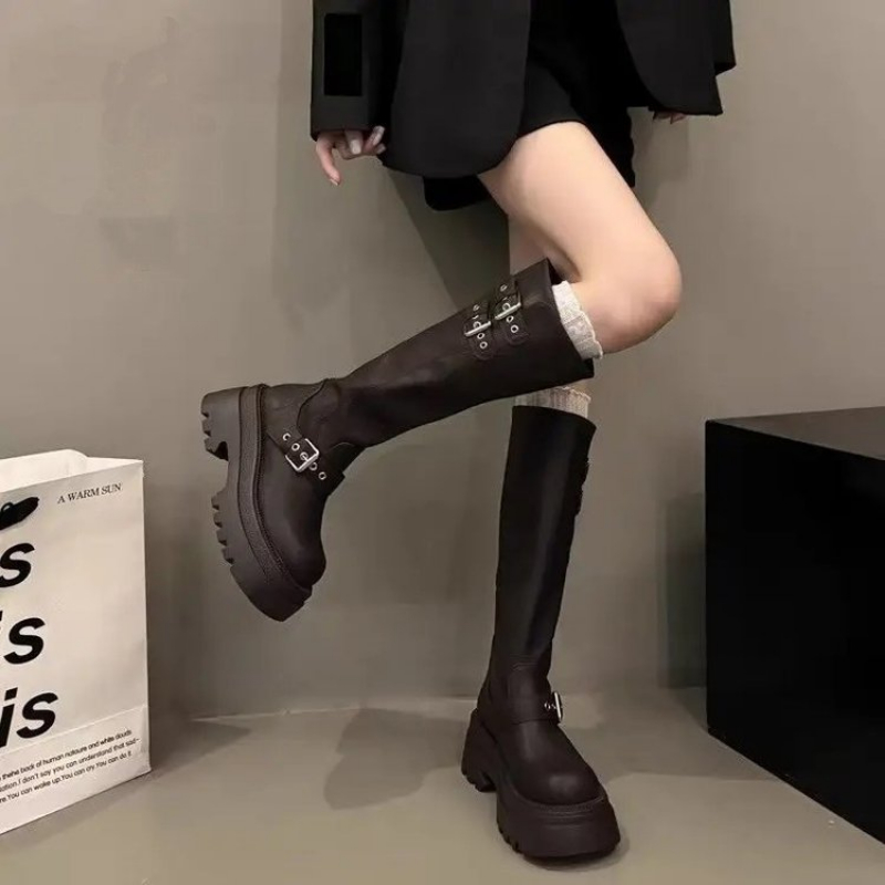 Women Chunky Platform Knee Hig - Drone Camera Stabilized ulasan dan harga